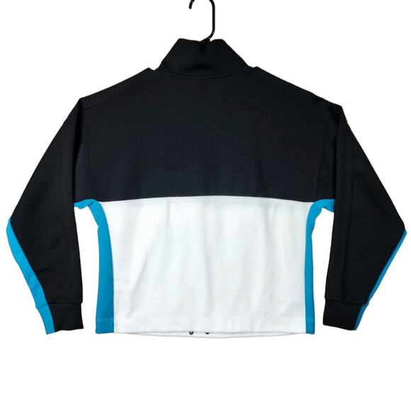 DKNY Sport 1/4 Zip Pullover Sweatshirt Women L Colorblock‎ Black White Blue LOGO - Picture 2 of 12